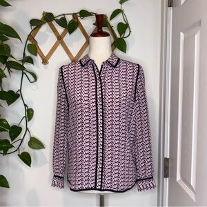 JUICY COUTURE Pink Black White Long Sleeve Button Down Top